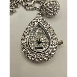VICTORIA WIECK Beverly Hills 60" Crystals Silver Tone PENDANT WATCH NECKLACE
